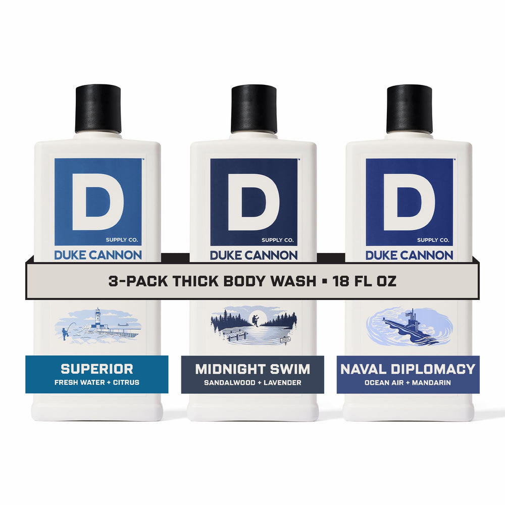 Duke Cannon THICK bottle with pump top enables easy application.