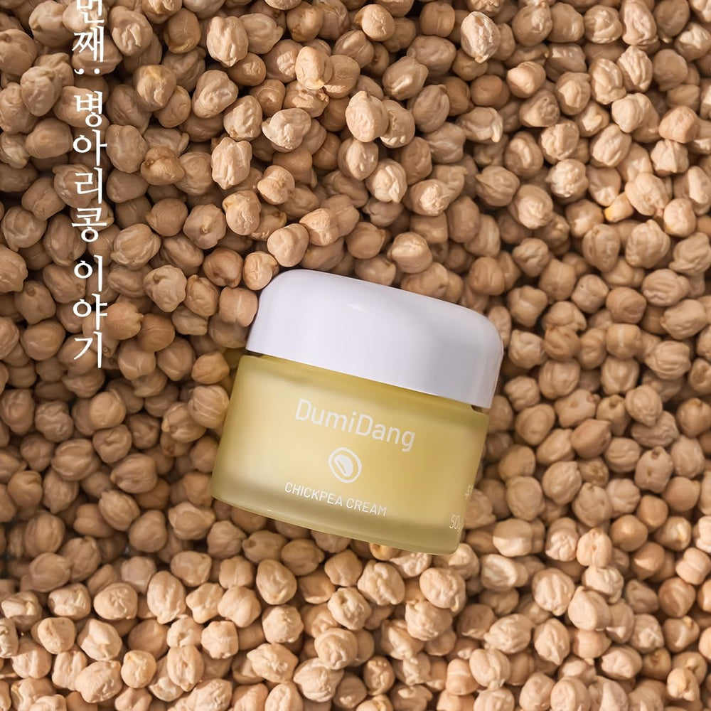 DumiDang Chickpea Cream bottle highlighting plant-based nourishment for healthy skin.
