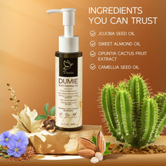 Dumie Body Firming Oil silky texture close-up highlights non-greasy feel