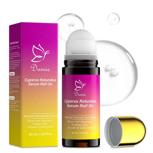 Dumie Cyperus Rotundus Serum Roll-On bottle for mess-free post-removal care