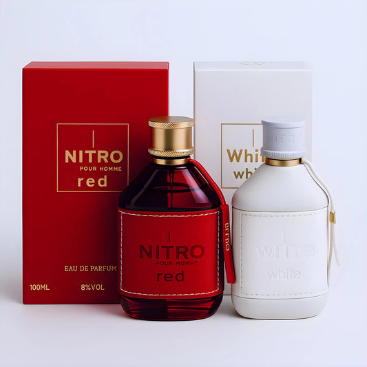 Dumont Nitro Red bottle with leather wrap and gold accents for a luxurious presence.