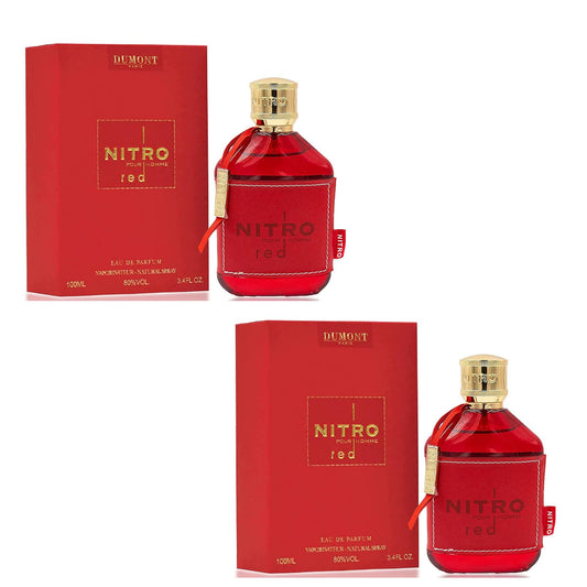 Dumont Nitro Red two-pack eau de parfum set front view showing bold packaging
