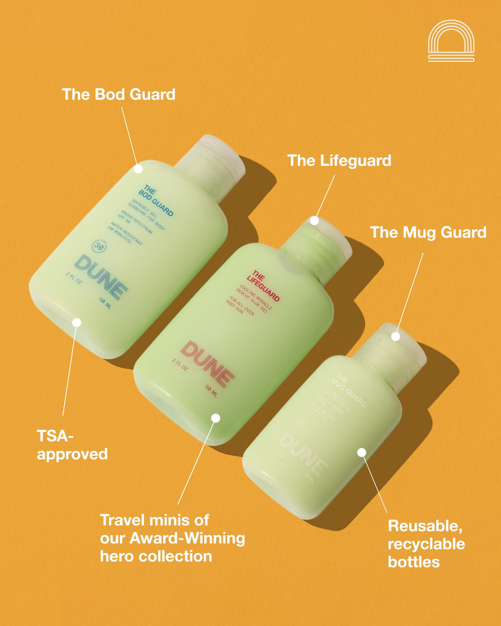 DUNE SUNCARE Jetsetter Gelly Mini face application shows invisible SPF for daily wear.