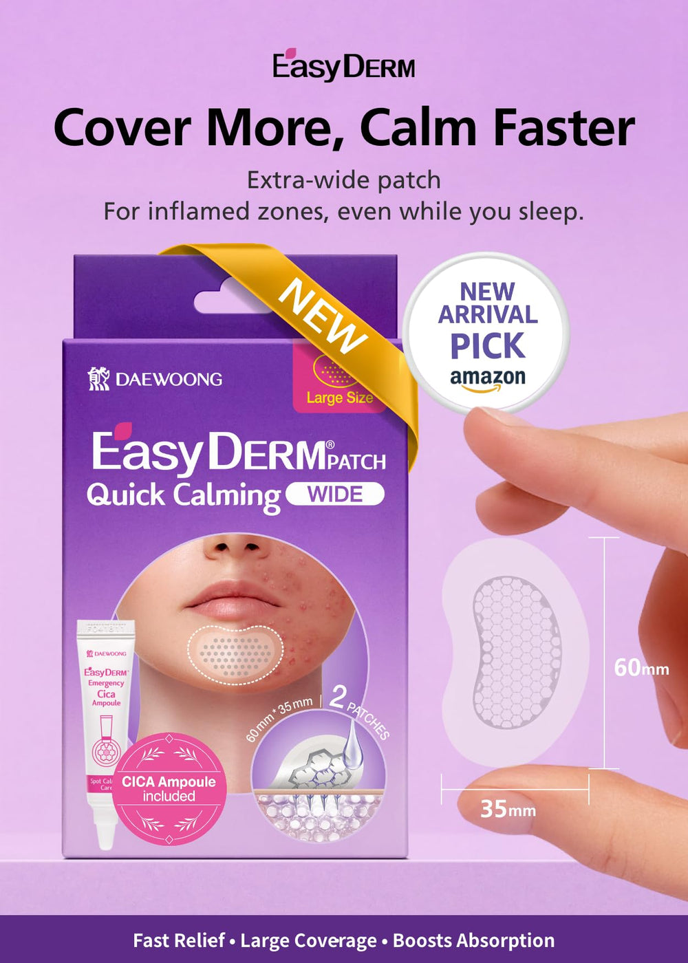 DWEasyDerm Quick Calming Patches Regular on skin demonstrates comfortable wear.