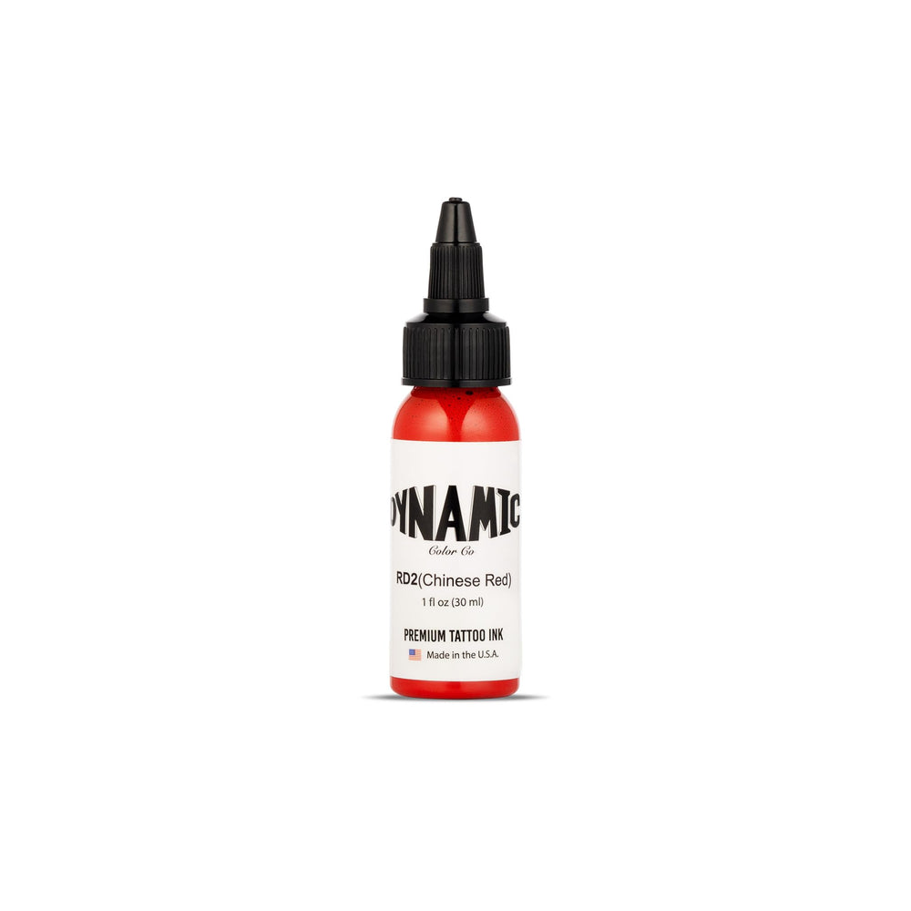 Dynamic Color Co Chinese Red tattoo ink bottle front showing vibrant branding and compact 1oz size
