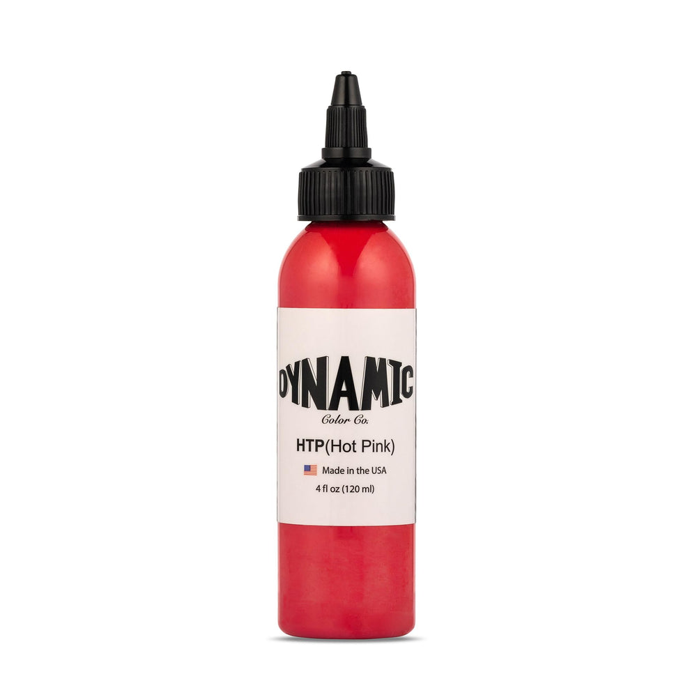 Dynamic Color Co hot pink tattoo ink bottle shows vibrant pigment for bold lines