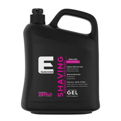E Elegance transparent shaving gel bottle for a smooth, irritation-free shave.