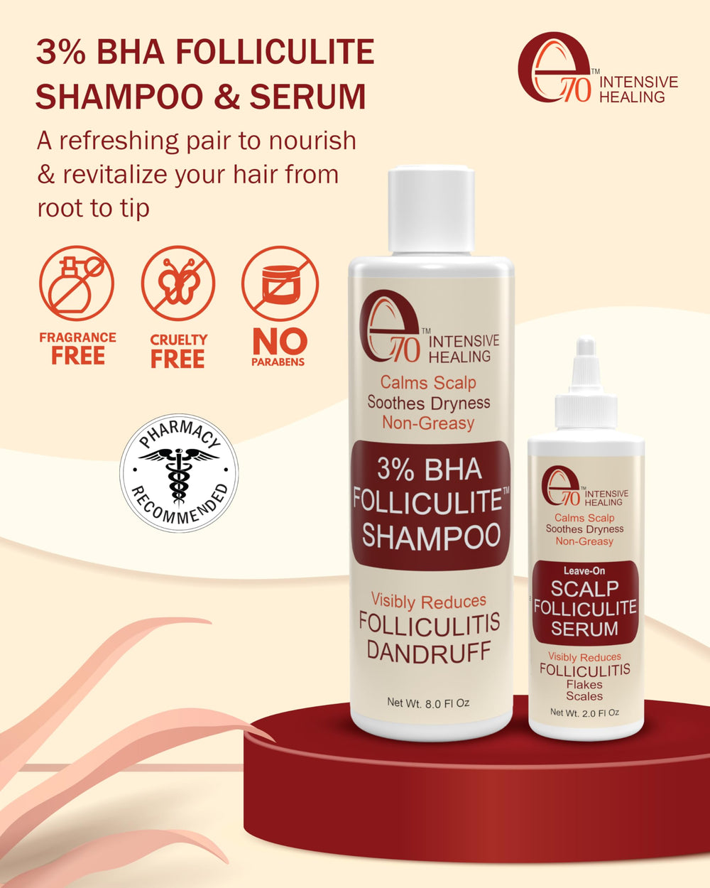 e70 Folliculitis Serum bottle targets irritated areas with soothing hydration.