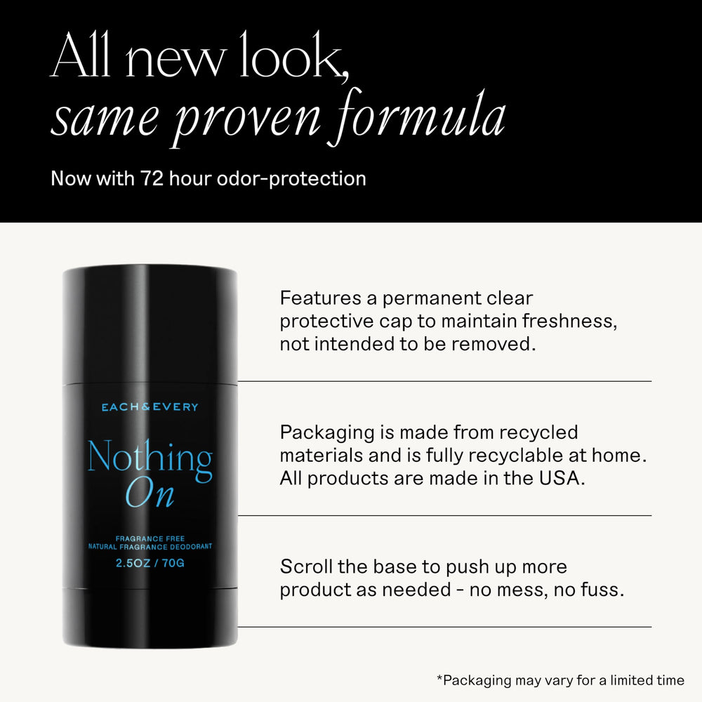 Each & Every aluminum-free deodorant stick close-up showing smooth glide