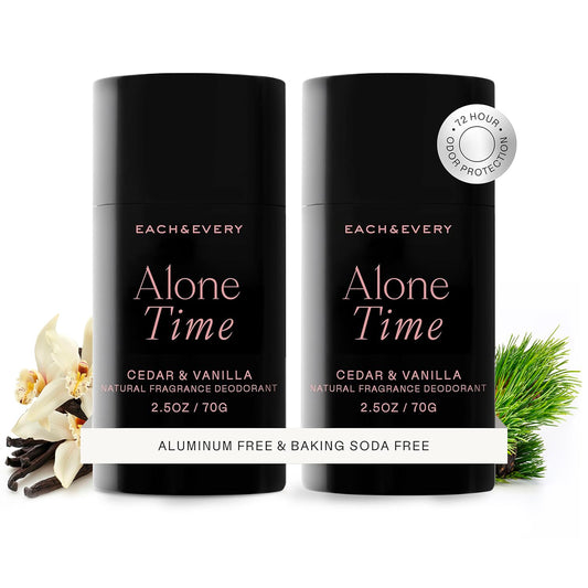 Each & Every Cedar Vanilla deodorant can shows aluminum-free protection and natural scent.