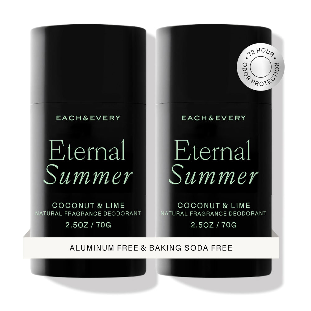 Each & Every coconut lime deodorant two-pack front view for all-day freshness.