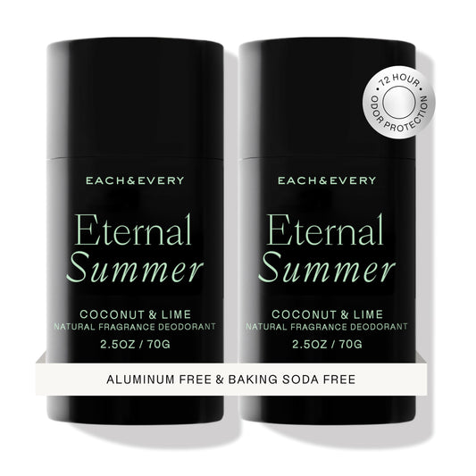 Each & Every coconut lime deodorant two-pack front view for all-day freshness.