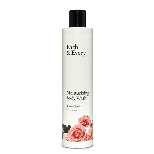 Each & Every Sensitive Skin Body Wash bottle featuring Rose vanilla scent for gentle cleansing