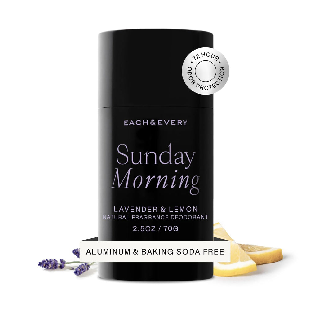 Each & Every aluminum-free deodorant lavender lemon stick close-up for smooth, long-lasting freshness.