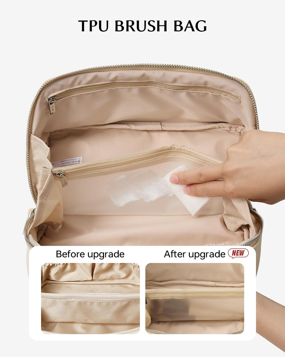 Eachy clear TPU pocket keeps brushes visible and contained