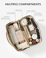 Eachy travel makeup bag opens wide for full visibility and quick access.