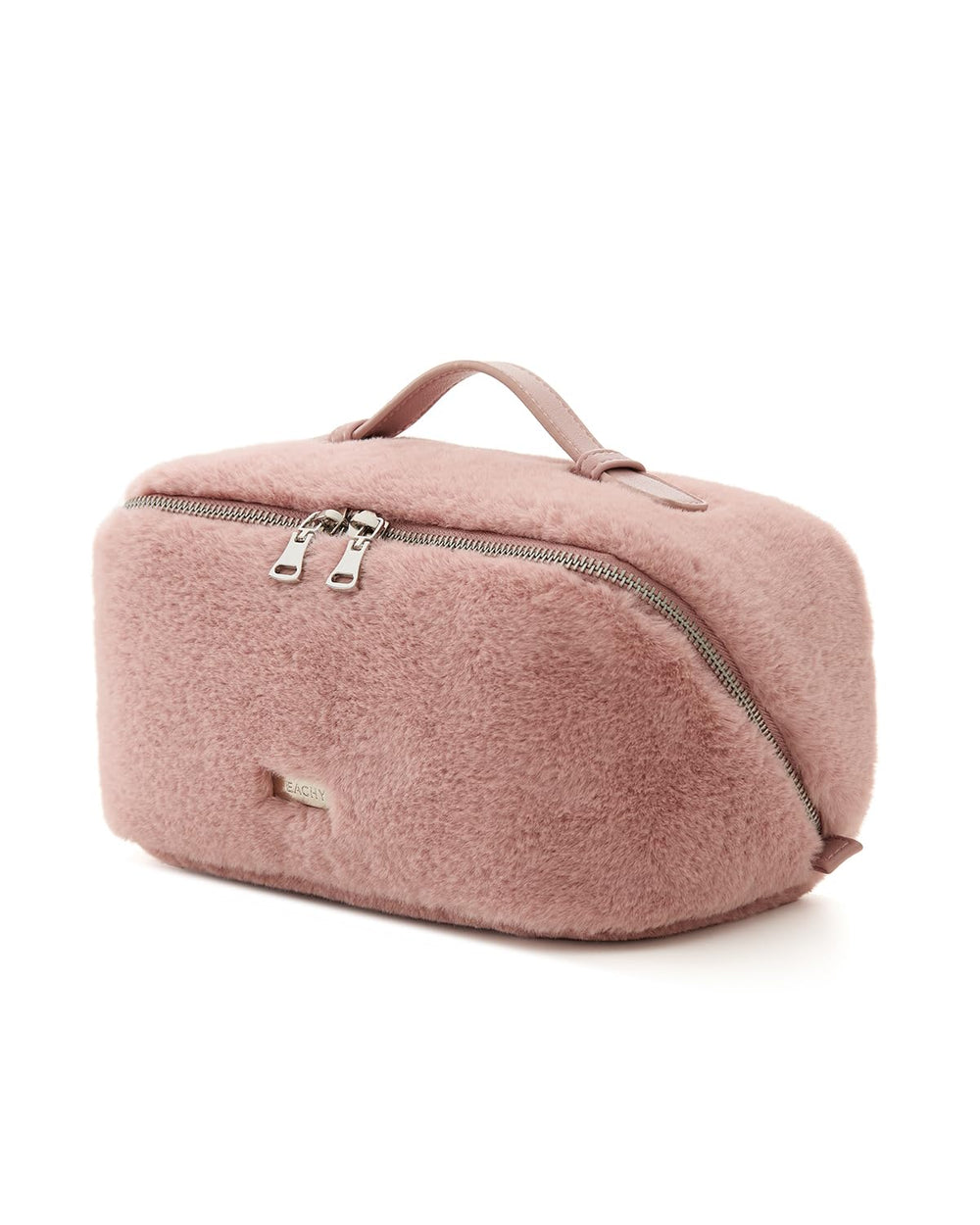 Eachy Travel Makeup Bag with fluffy faux fur exterior for chic organization.