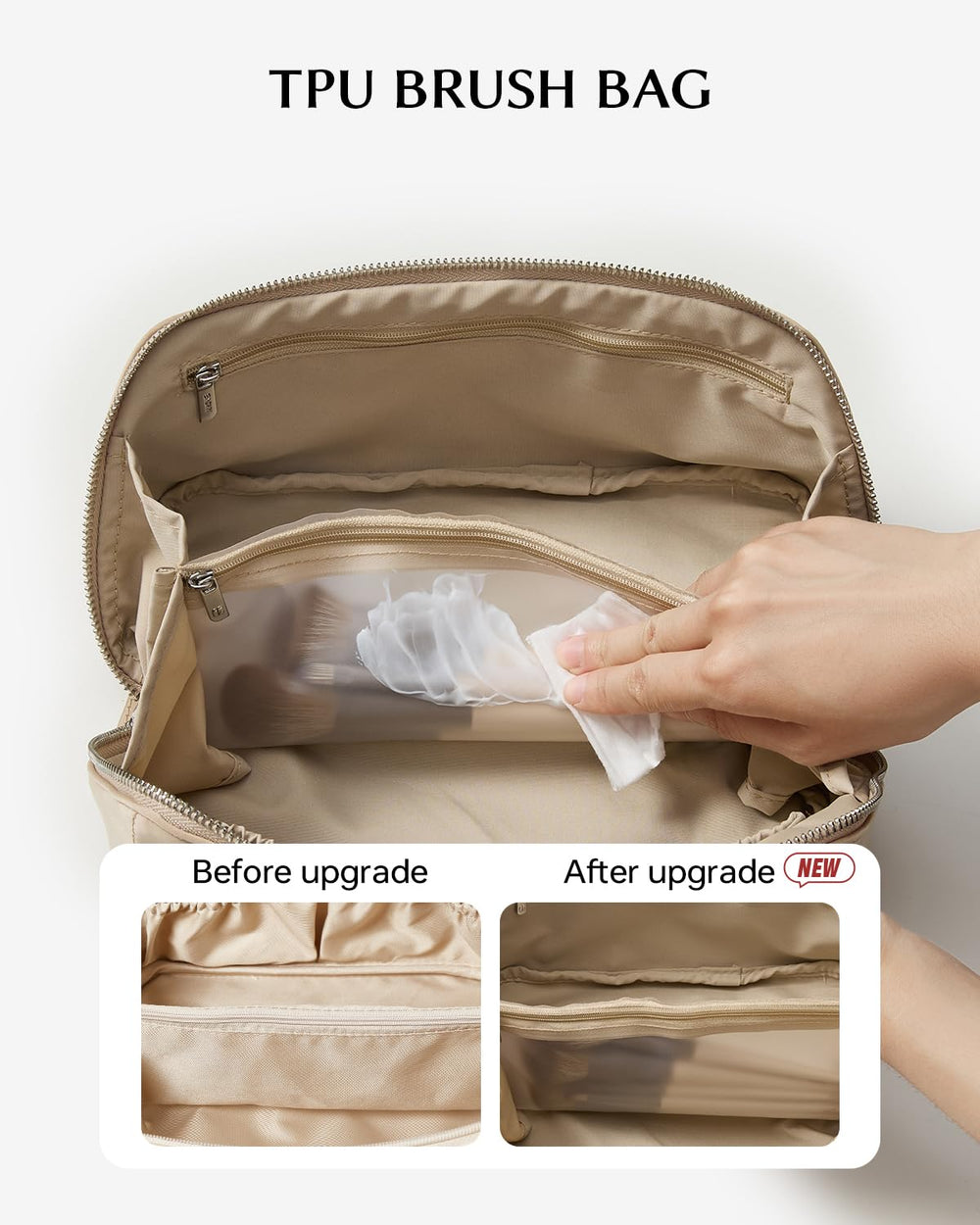 Eachy satin makeup bag features 3 inner pockets to organize cosmetics neatly.