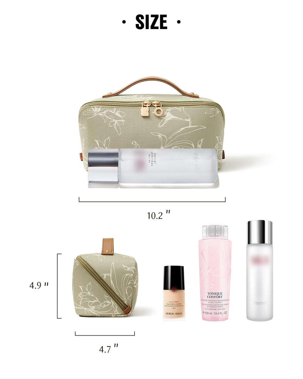 Eachy large middle compartment boosts organization for makeup essentials.