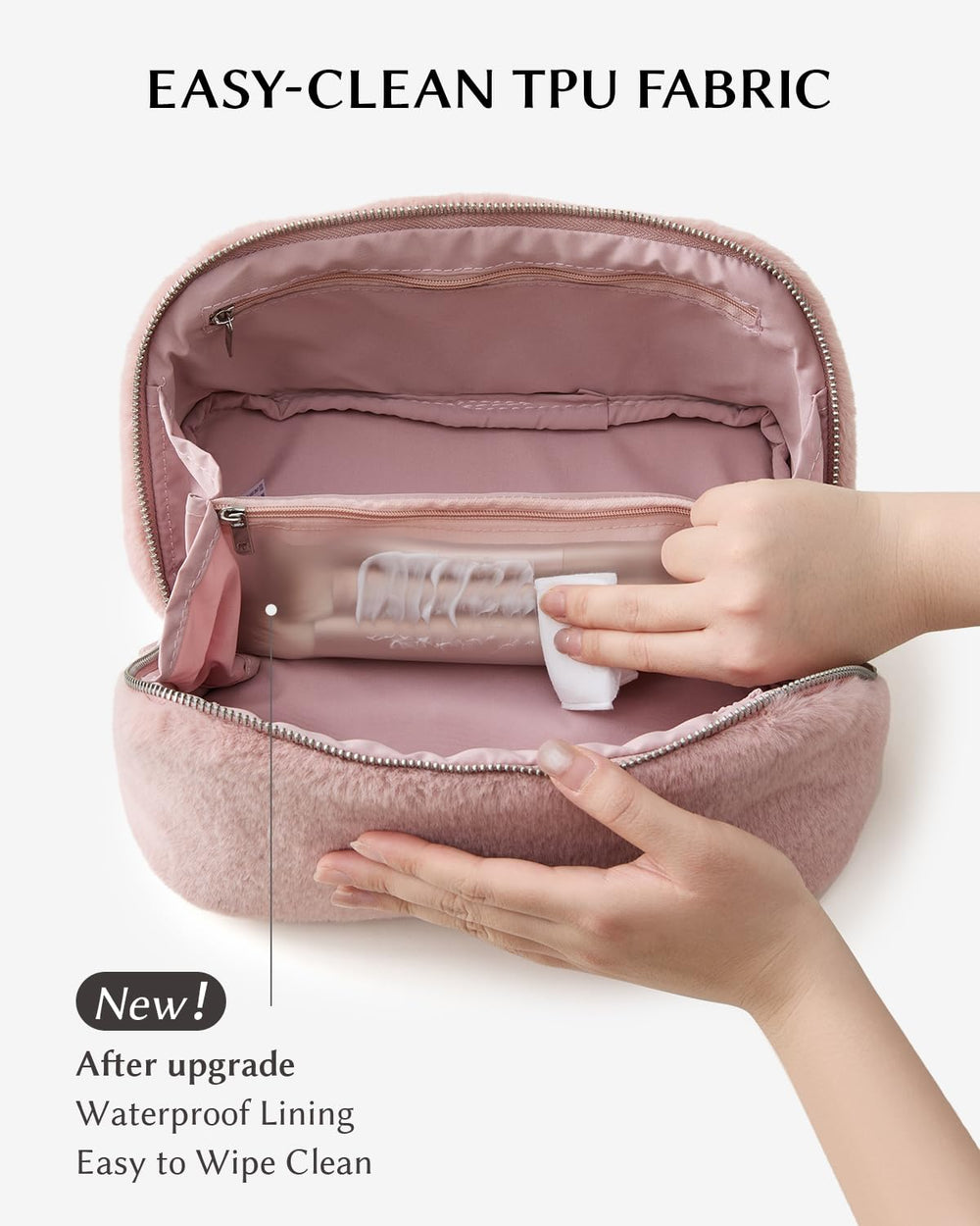 Eachy makeup pouch offers large capacity for skincare and cosmetics.