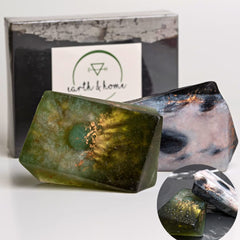 Earth and Home rock soap with green jade inside, decorative bathroom accent and refreshing scent.