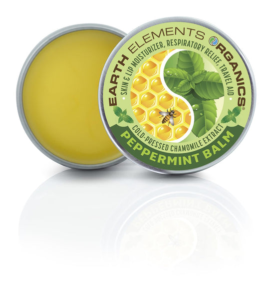 Earth Elements Organics Peppermint Chamomile Balm bottle ready for on-the-go soothing.