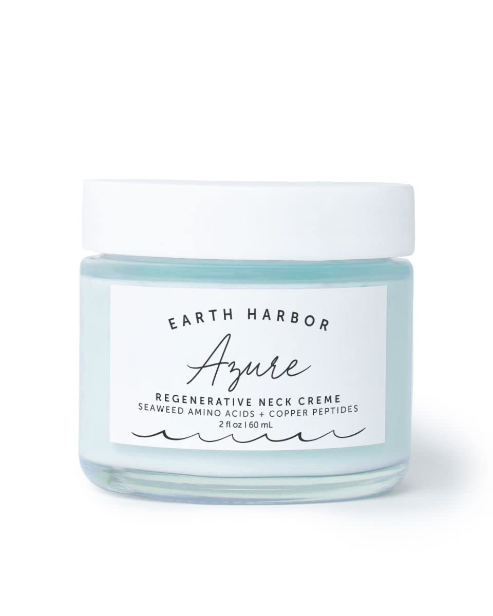 Earth Harbor Azure Neck Creme bottle close-up for hydrating neck skin.