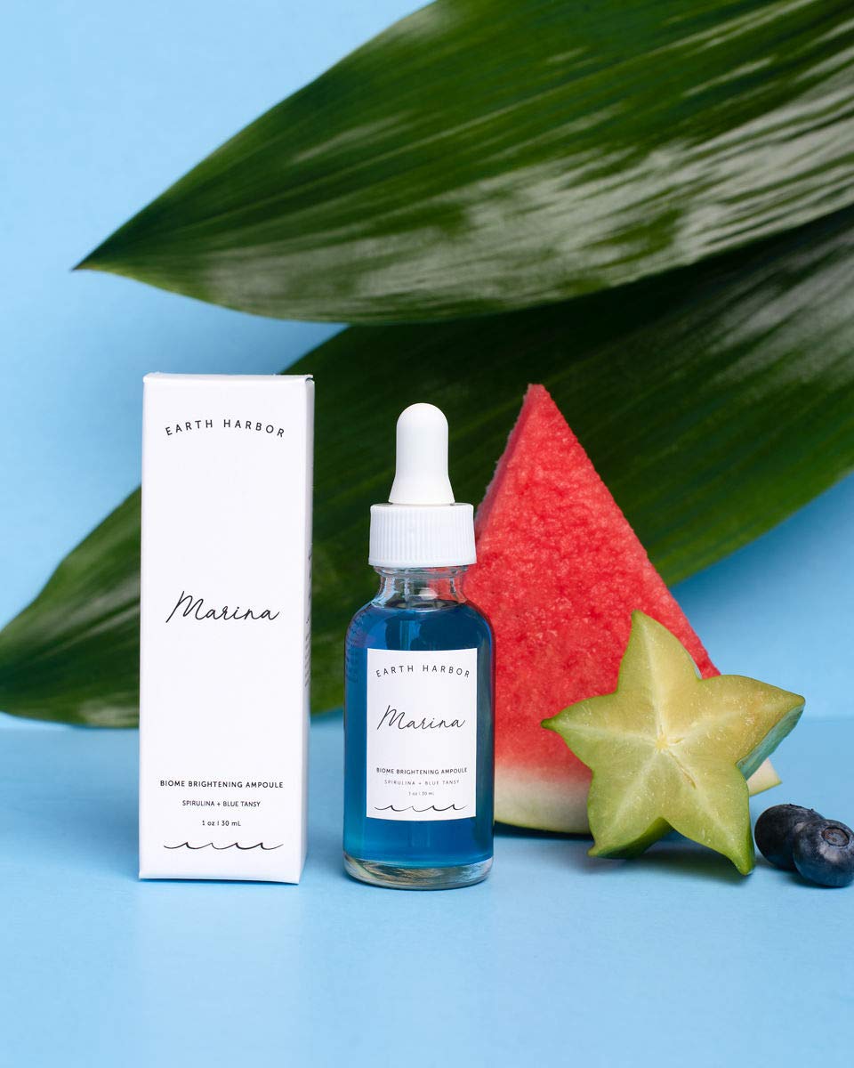 Earth Harbor Blue Tansy and Spirulina ingredients close-up in formulation