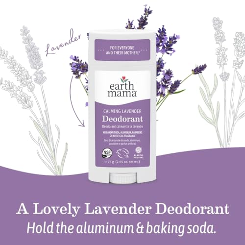 Earth Mama Calming Lavender Deodorant box with calendula label emphasizing organic ingredients.