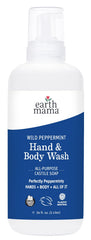 Earth Mama Wild Peppermint Hand and Body Wash bottle with foaming pump for family use