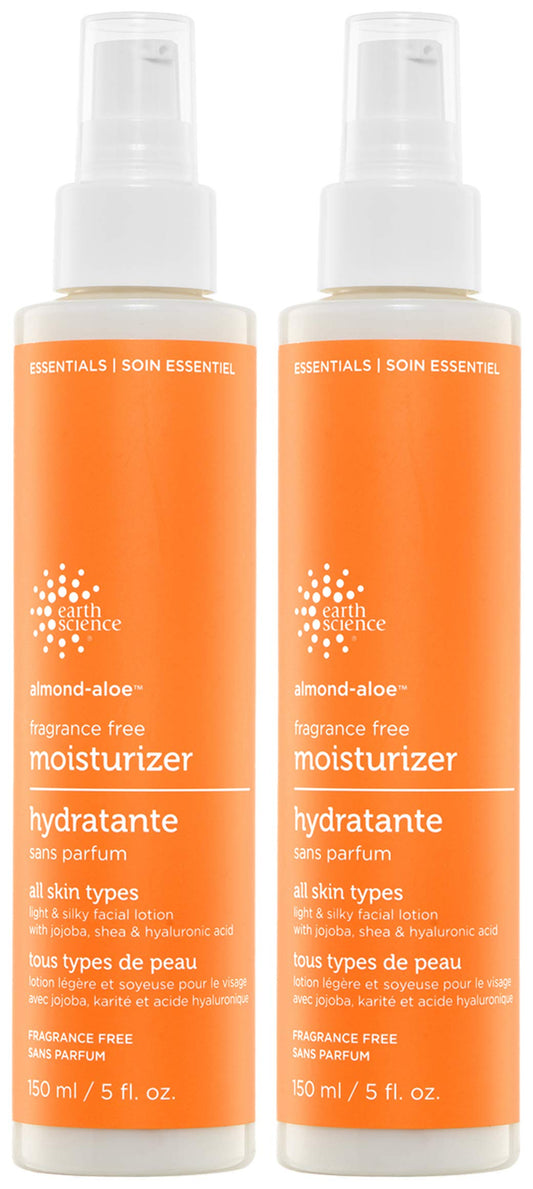 Earth Science Fragrance-Free Almond-Aloe Moisturizer two-pack front view, gentle daily hydration