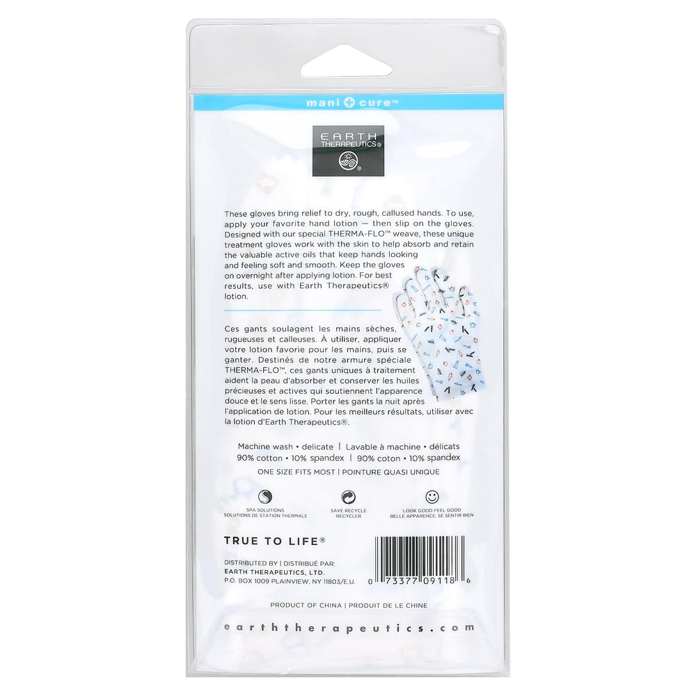 Earth Therapeutics Beauty Gloves Garden Print side view showing snug fit for soft hands