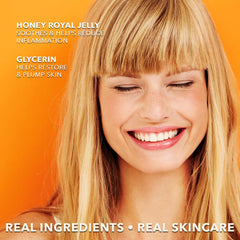 Earth To Skin Honey Royal Jelly ingredients illustration highlighting nourishment for skin.