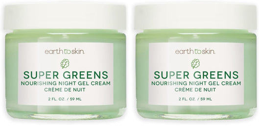 Earth To Skin Super Greens Night Gel Cream bottle promotes overnight hydration.