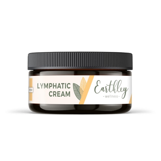 Earthley Wellness Lymphatic Cream bottle with smooth texture for potential lymph comfort