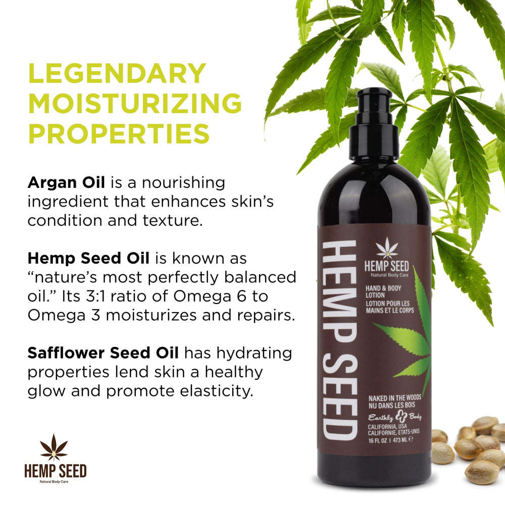 Earthly Body hemp seed and argan oil ingredients displayed for nourished skin