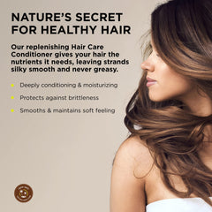 Close-up of conditioner ingredients featuring hemp seed oil and coconut oil.