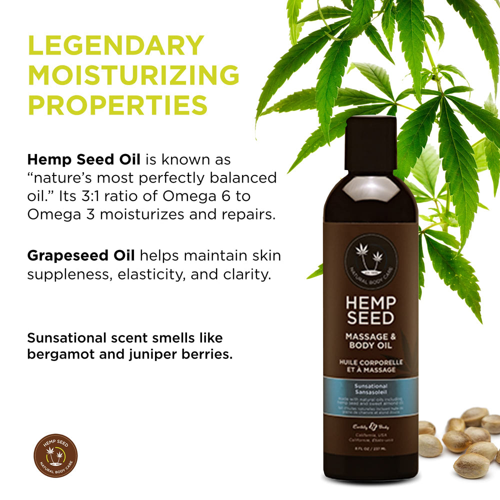 Earthly Body Hemp Seed Massage Oil pour cap enables easy massage preparation