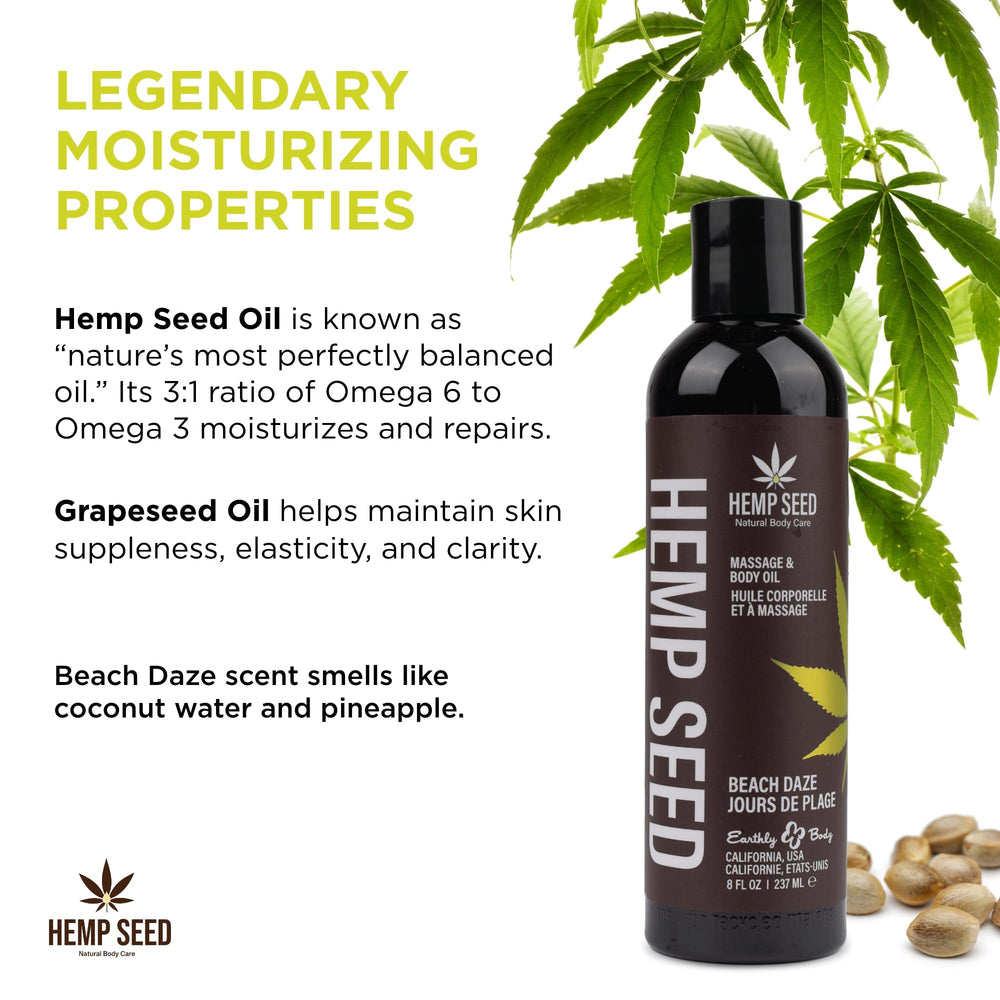 Earthly Body Hemp Seed Massage Oil Beach Daze scent close-up coconut-pineapple aroma