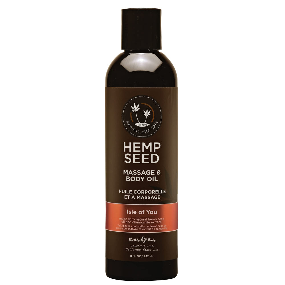 Earthly Body Hemp Seed Massage Oil bottle for nourishing skin ritual.