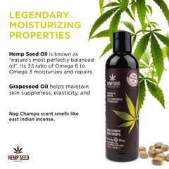 Earthly Body Hemp Seed Massage Oil hands applying moisture.