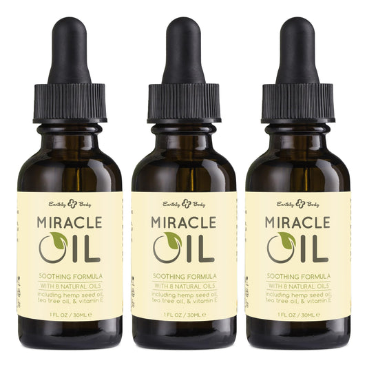 Earthly Body Miracle Oil bottle 1oz for daily skin hydration.