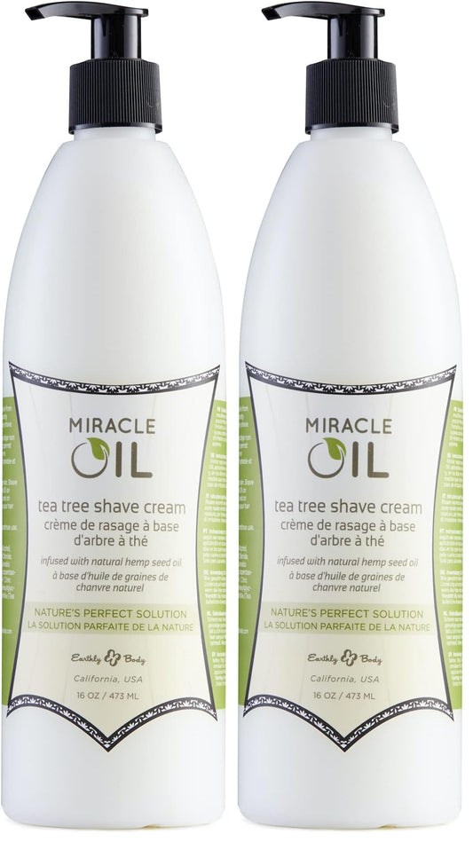 Earthly Body Miracle Oil Shave Cream pack-2 bottle-front for a smooth, hydrated shave.