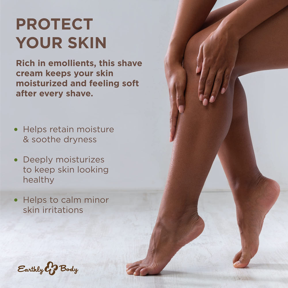 Earthly Body Miracle Oil Shave Cream texture close-up showing creamy formula for comfortable shaving.