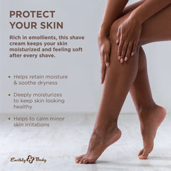 Earthly Body Miracle Oil Shave Cream texture close-up showing creamy formula for comfortable shaving.