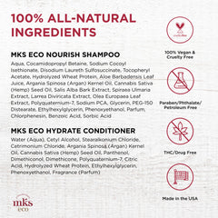 Earthly Body MKS eco Hydrate Conditioner label signals nourishing hemp and argan oils.