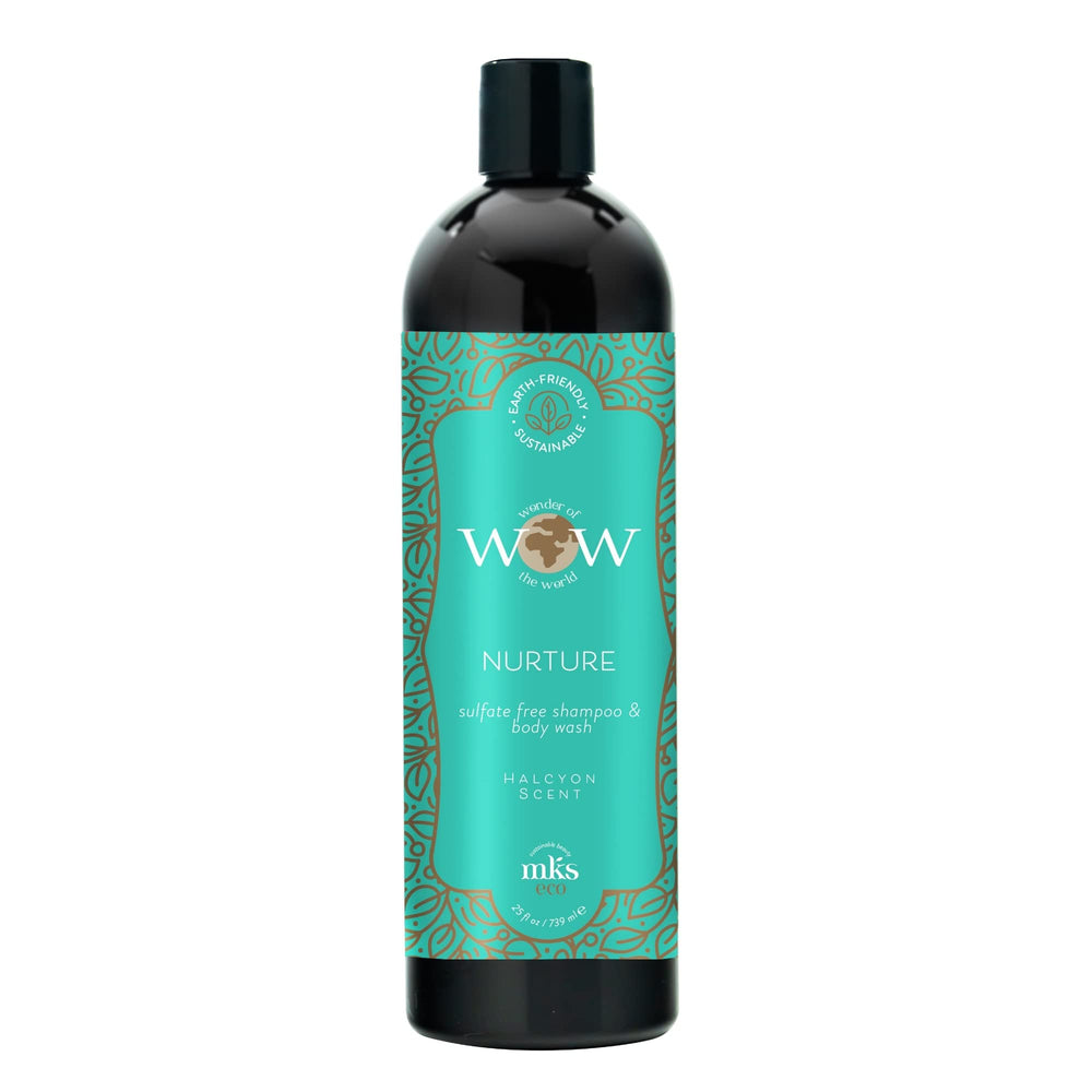 Earthly Body MKS eco WOW Nurture Halcyon shampoo bottle for gentle cleanse