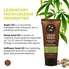 Earthly Body Naked in the Woods label closeup highlighting hemp seed and argan oils