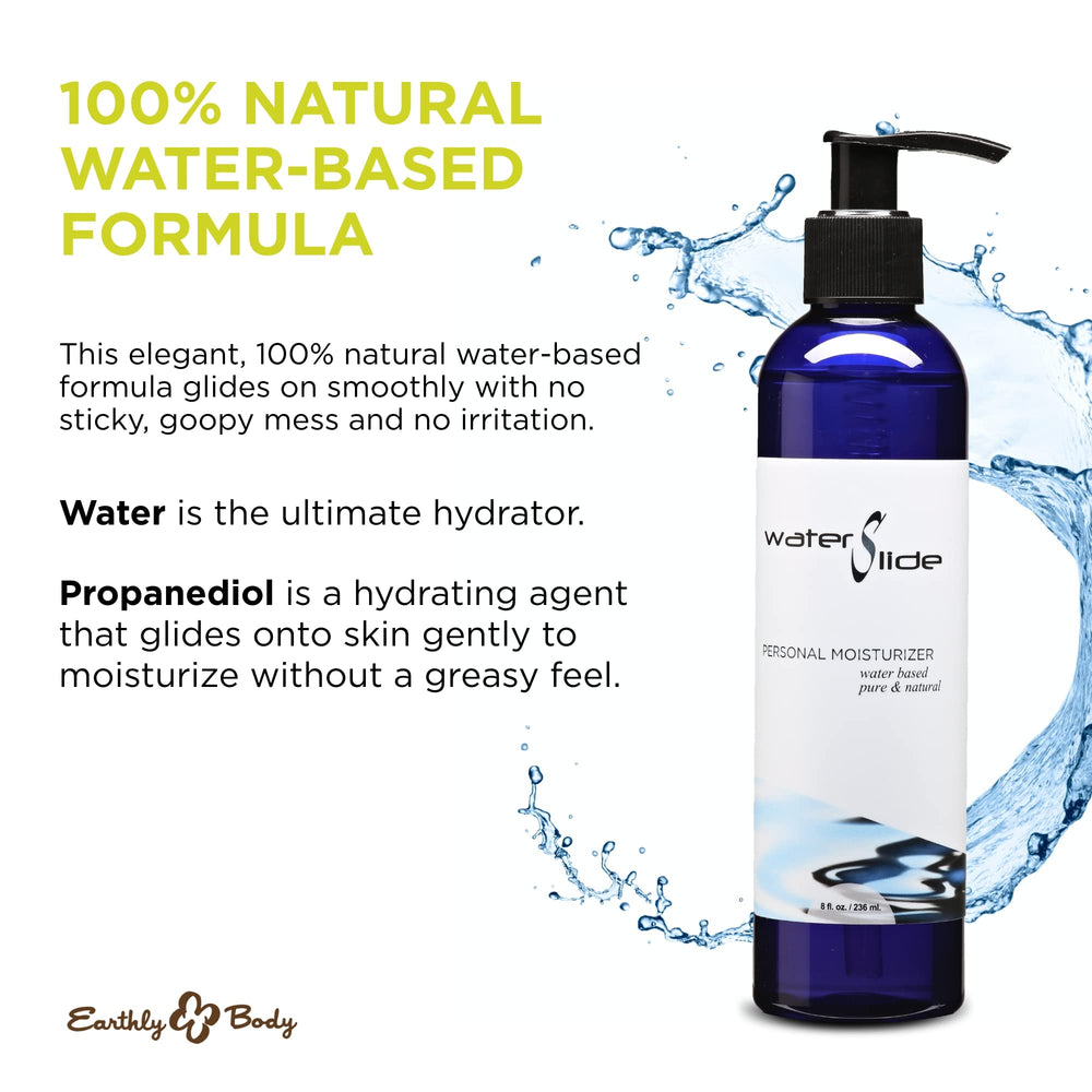 Earthly Body WaterSlide packaging box emphasizes vegan and cruelty-free status.