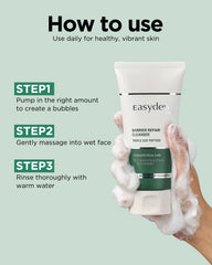 Vanity shot of EASYDEW Barrier Repair Cleanser on bathroom counter